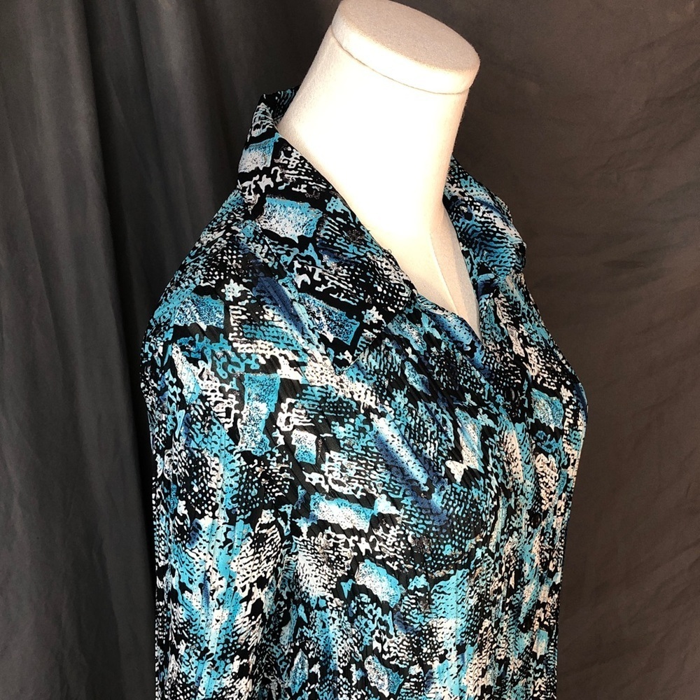 Vintage 90’s Fashion Bug Blue and Black Blouse Size Large - Picture 3 of 15